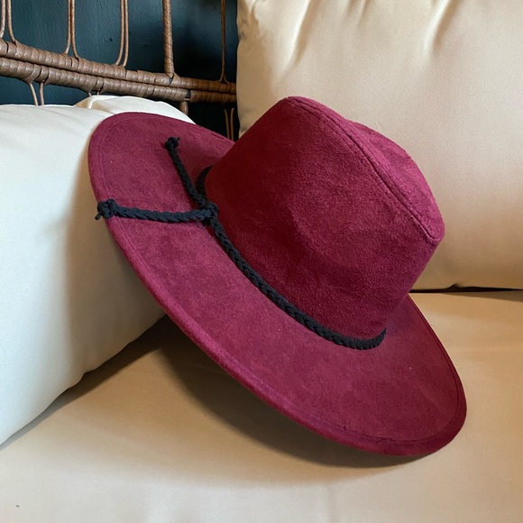 Wide Rimmed Red Fedora Hat - Picture 1 of 2